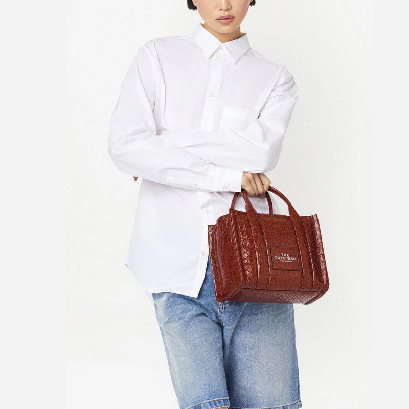 Marc Jacobs The Croc-Embossed Small Tote Bag – Spice Brown