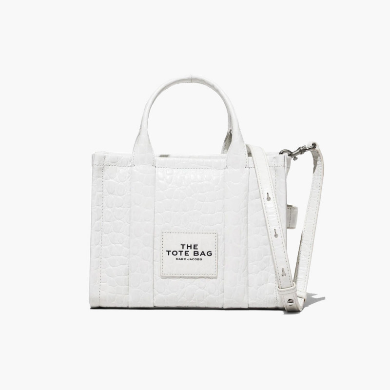 Marc Jacobs The Croc-Embossed Small Tote Bag – White