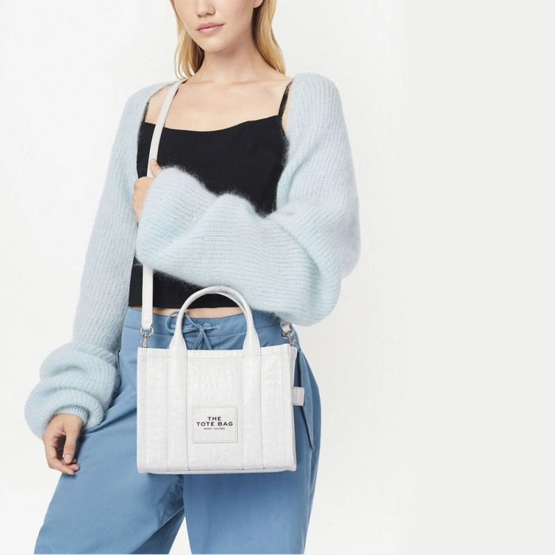 Marc Jacobs The Croc-Embossed Small Tote Bag – White